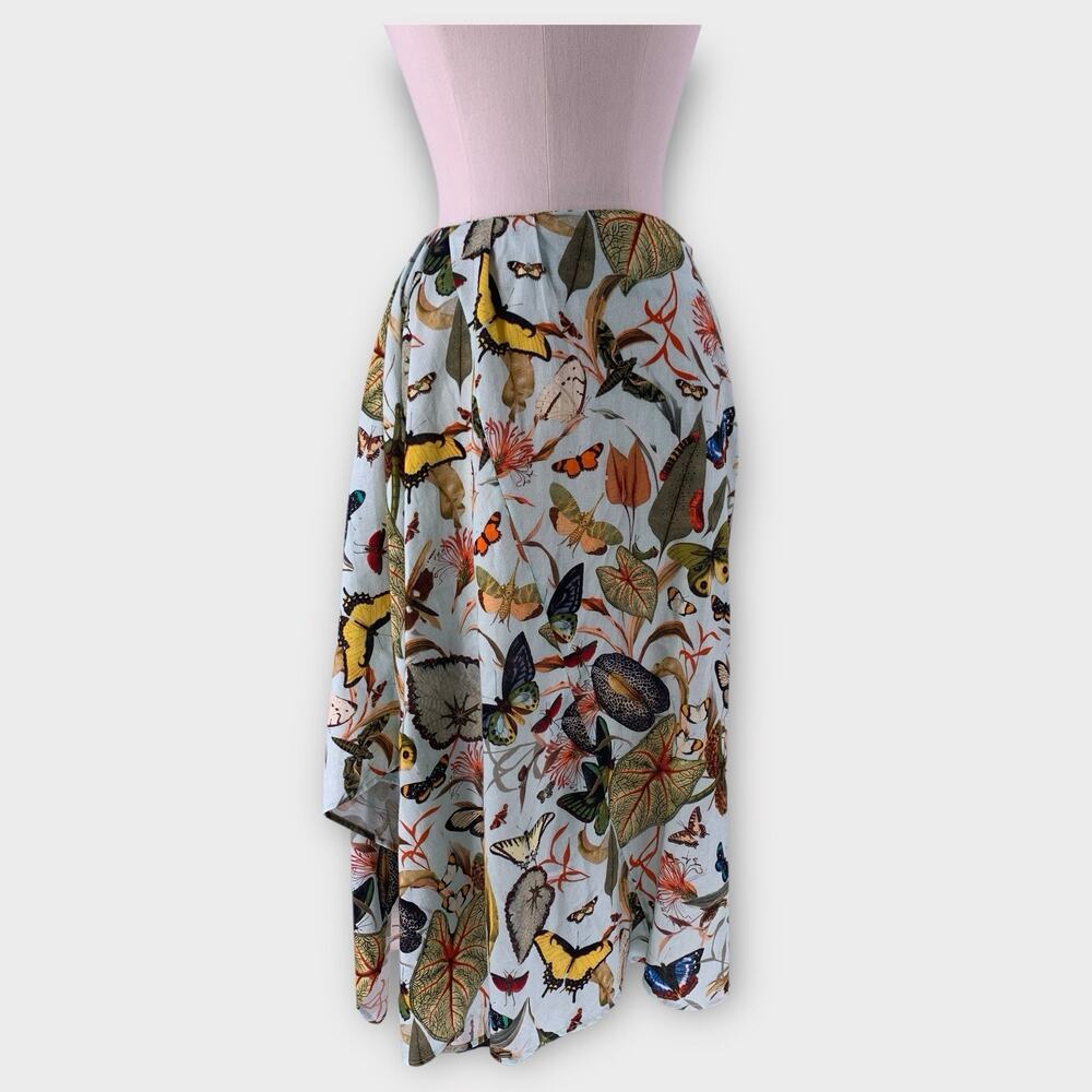 Dizzy Lizzie Brittany Sarong Skirt Botanical Butterflies Asymmetric S $178
